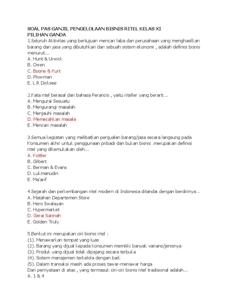 Soal Pas Ganjil Pengelolaan Bisnis Ritel Kelas Xi | PDF