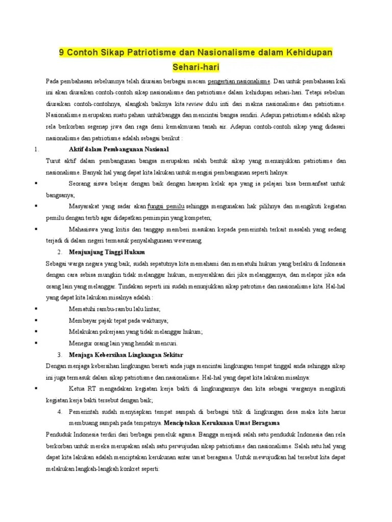9 Contoh Sikap Patriotisme Dan Nasionalisme Dalam Kehidupan Sehari | PDF