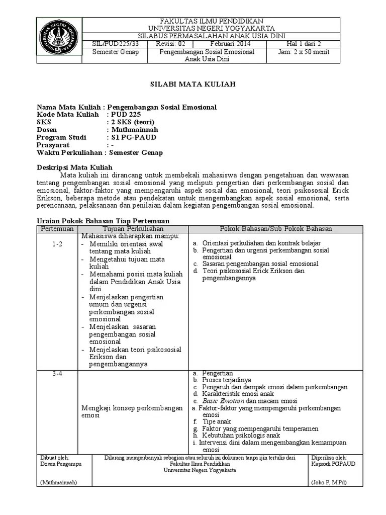 7.1 Silabus Pengembangan Sosial Emosional | PDF