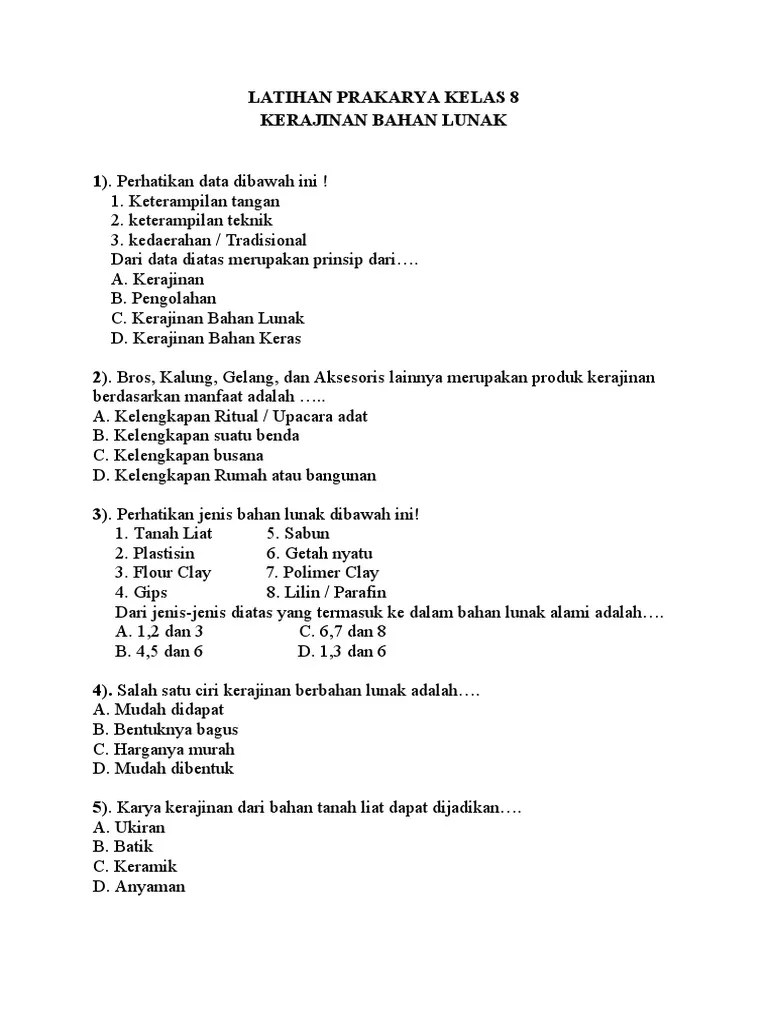Soal Kerajinan Bahan Lunak Kls 8 | PDF