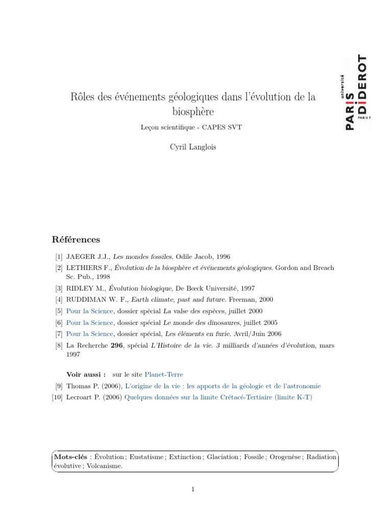 EvenementsGeol EvoBiosphere PDF | PDF | Terre | Extinction