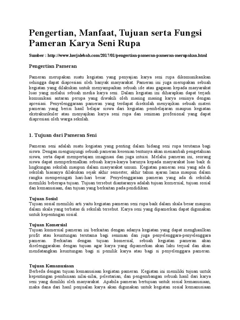 Pengertian, Manfaat, Tujuan Serta Fungsi Pameran Karya Seni Rupa | PDF