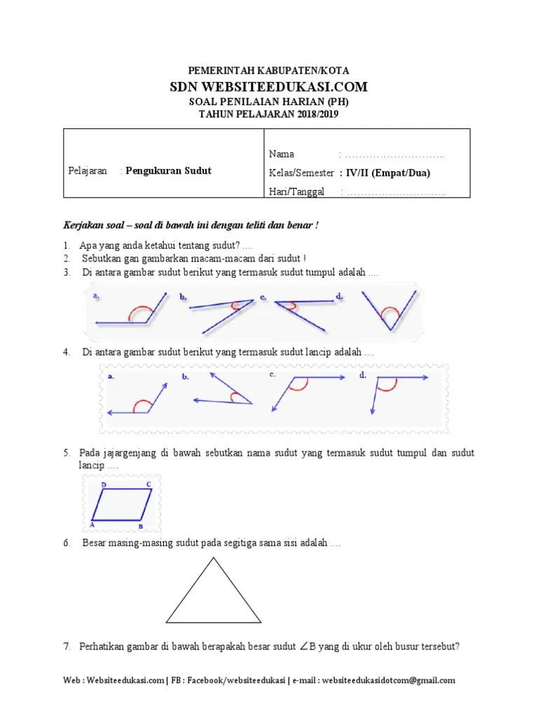 Soal PH Kelas 4 Semester 2 Pengukuran Sudut | PDF