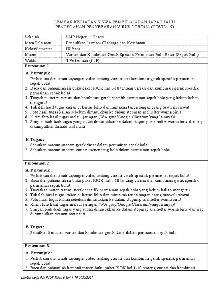 6.1.lembar Kerja PJJ Sepak Bola Kls 9 | PDF