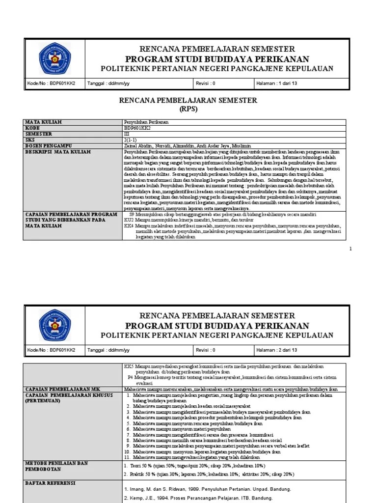 Rps Penyuluhan Perikanan - (Teori) | PDF
