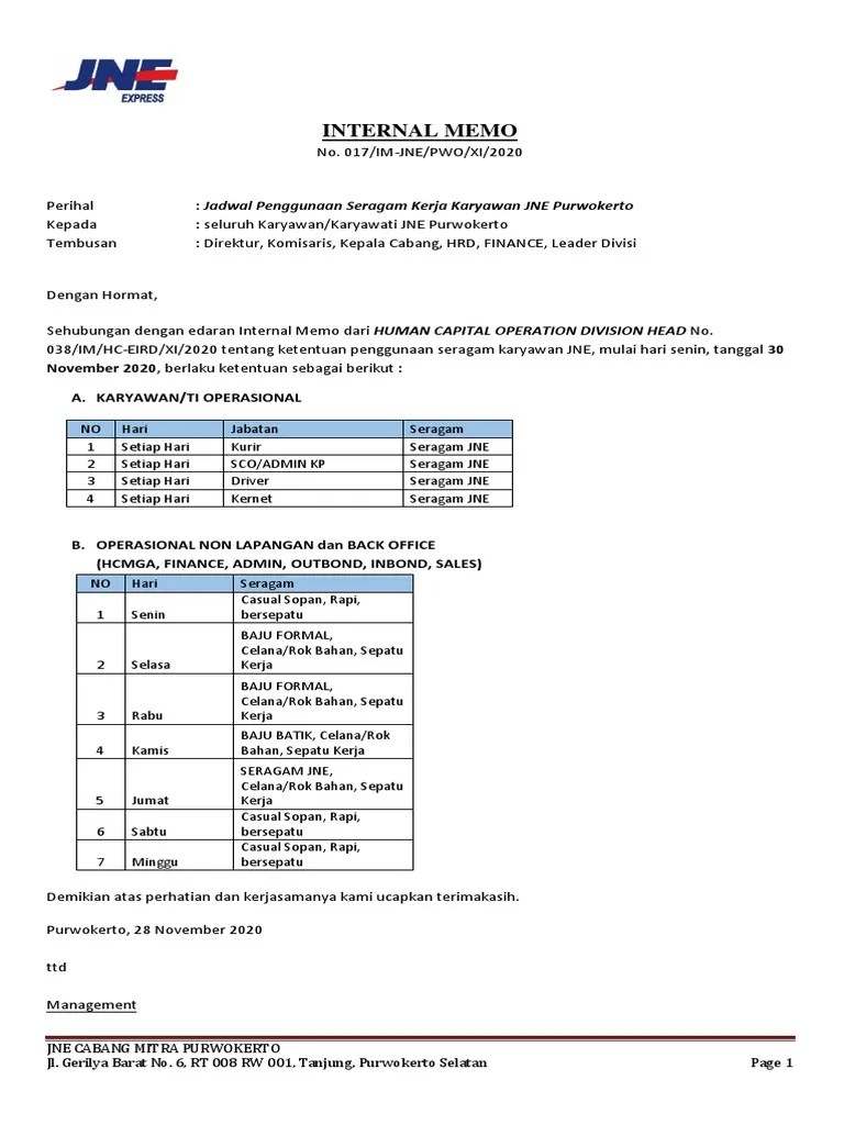 Internal Memo Penggunaan Seragam Kerja | PDF