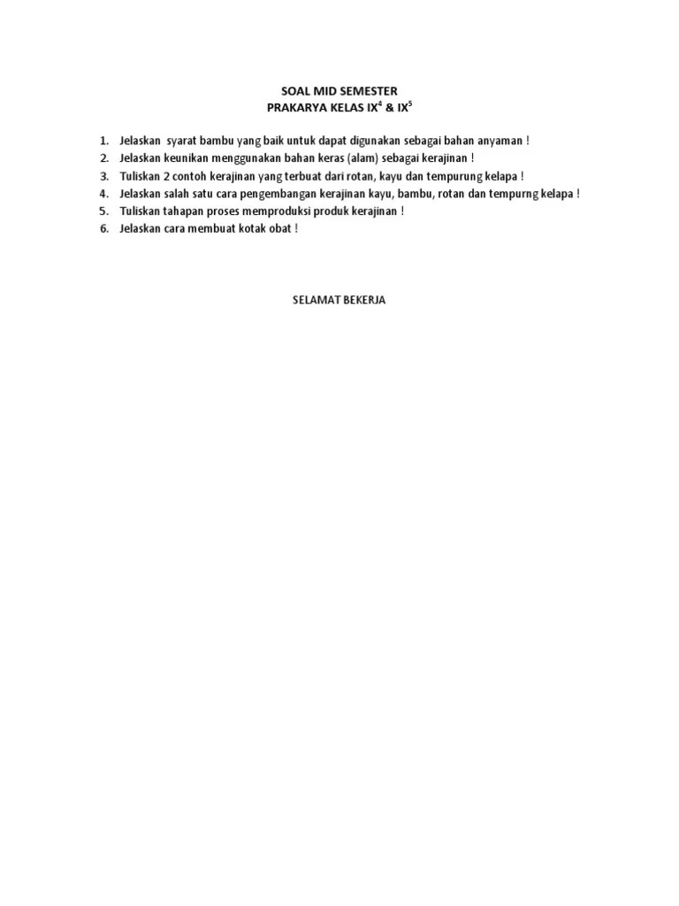 Soal Mid Semester Prakarya Kelas Ix | PDF