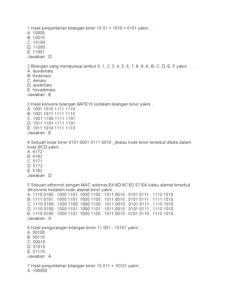 1 Hasil Penjumlahan Bilangan Biner 10 01 | PDF