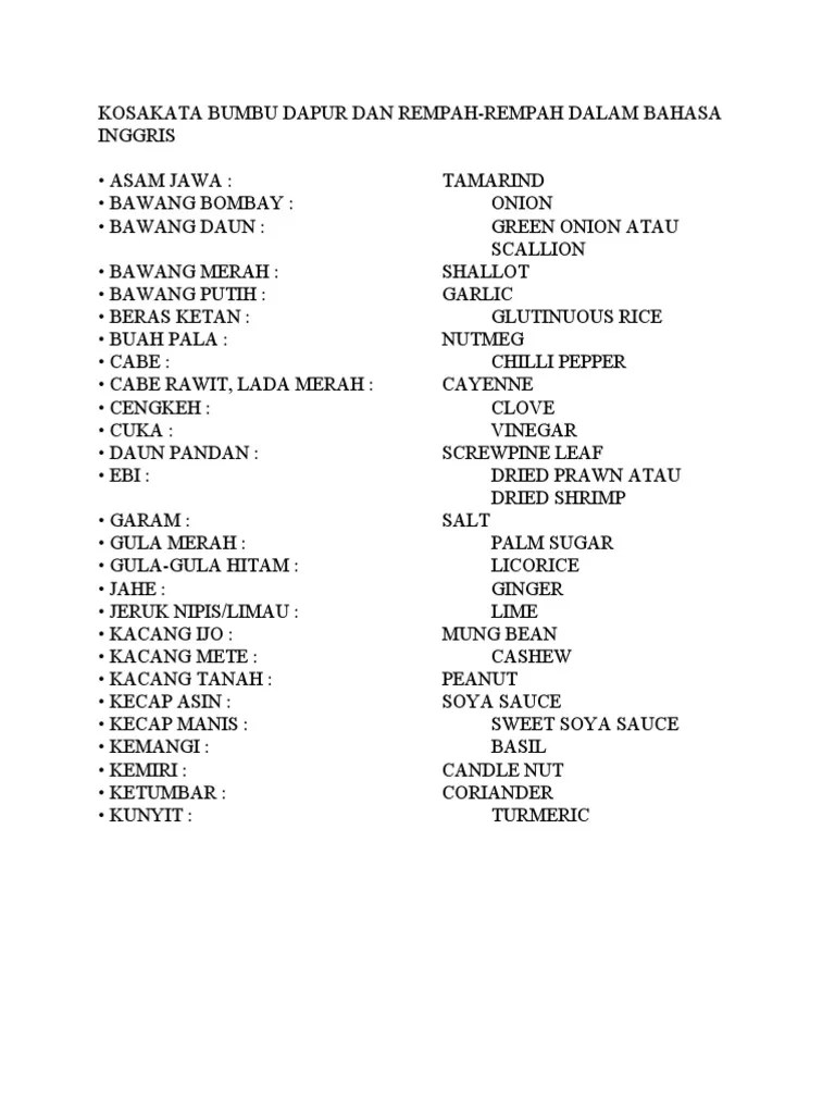 Kosakata Bumbu Dapur Dan Rempah | PDF