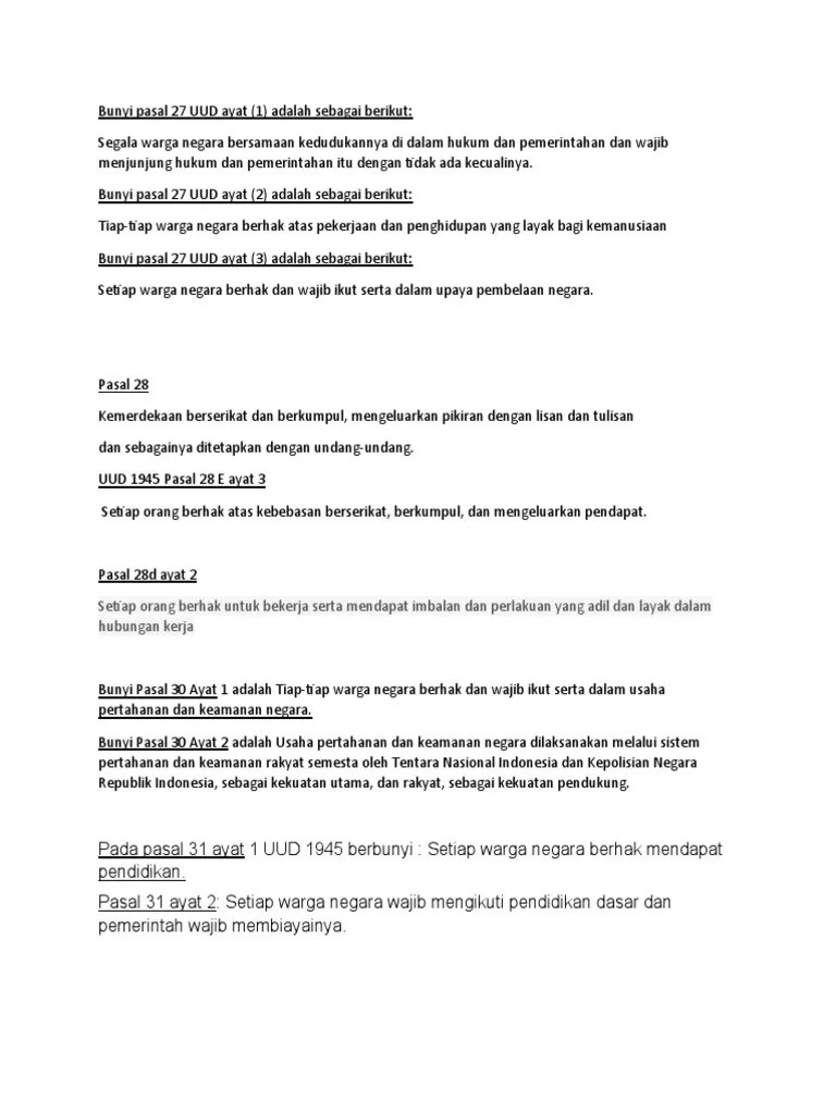 Isi Pasal 27 Ayat 1 2 Dan 3