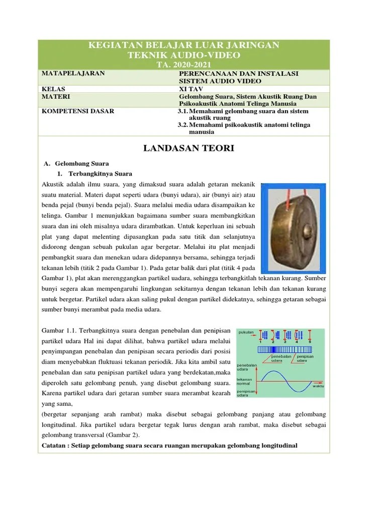 MODUL 1 Kelas 11 - PISAV - Gelombang Suara Akustik Ruang Dan Anatomi  Telinga | PDF