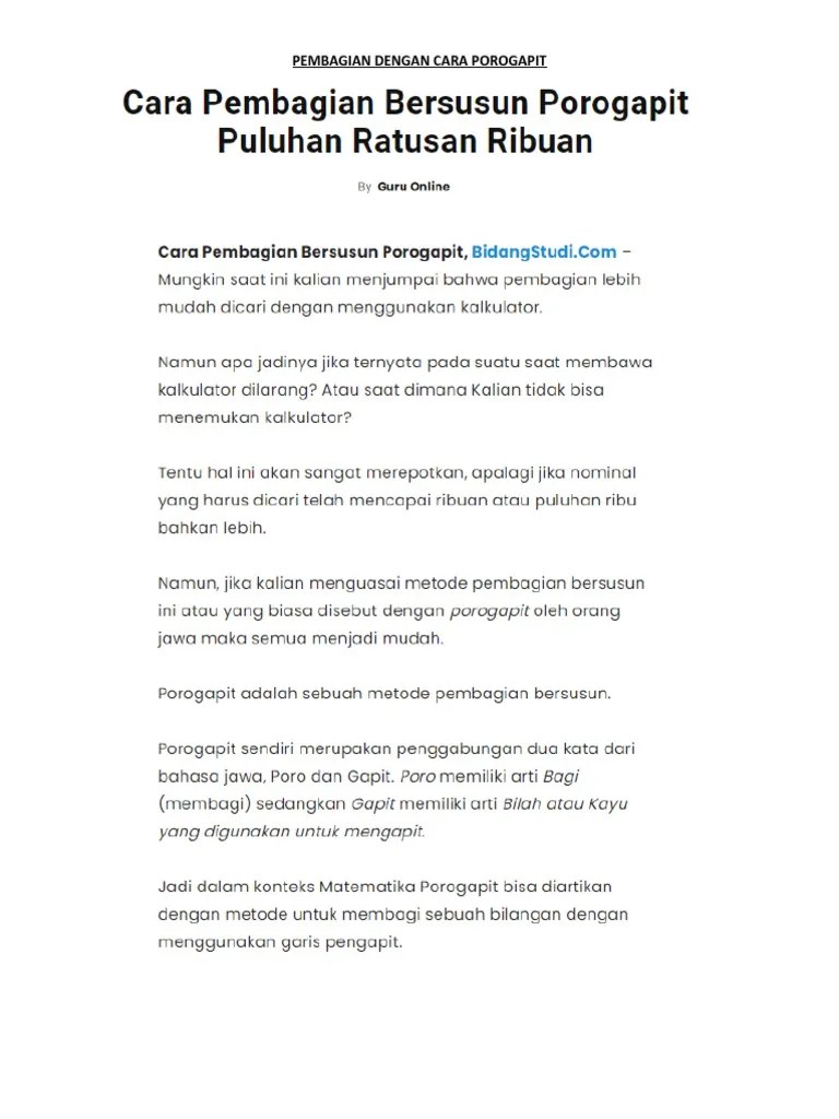 Pembagian Dengan Cara Porogapit 20022021 | PDF