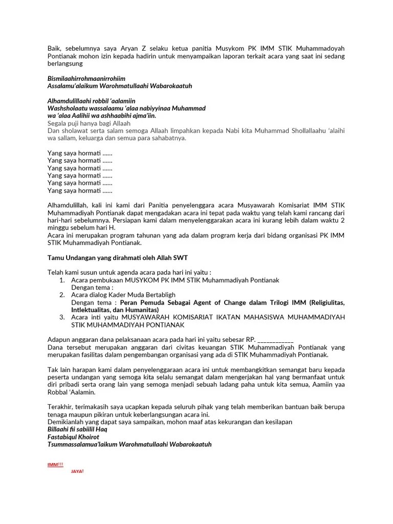 Kata Sambutan Ketua Panitia Musykom 2021 | PDF