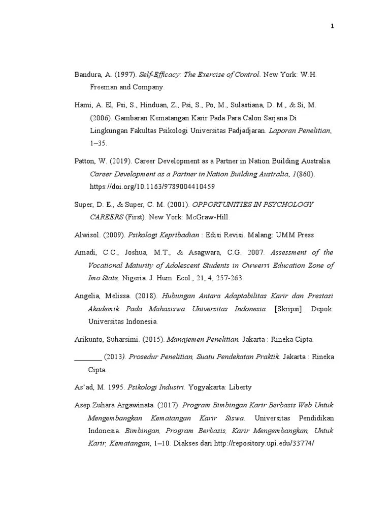 Dapus Kematangan Karir Self Efficacy | PDF | Psikologi Terapan | Perilaku  Organisasi