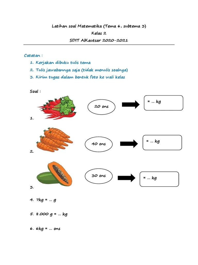 Latihan Soal Matematika Tema 6, Subtema 3 | PDF