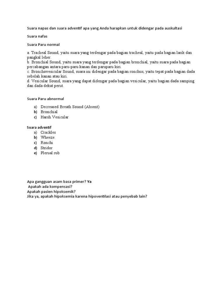 Suara Napas Dan Suara Adventif Apa Yang Anda Harapkan Untuk Didengar Pada  Auskultasi | PDF