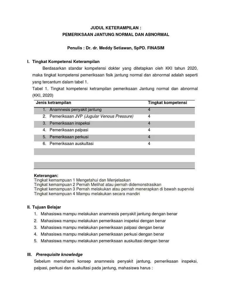 Skill IPD - 2020 - Pemeriksaan Jantung Normal Dan Abnormal | PDF