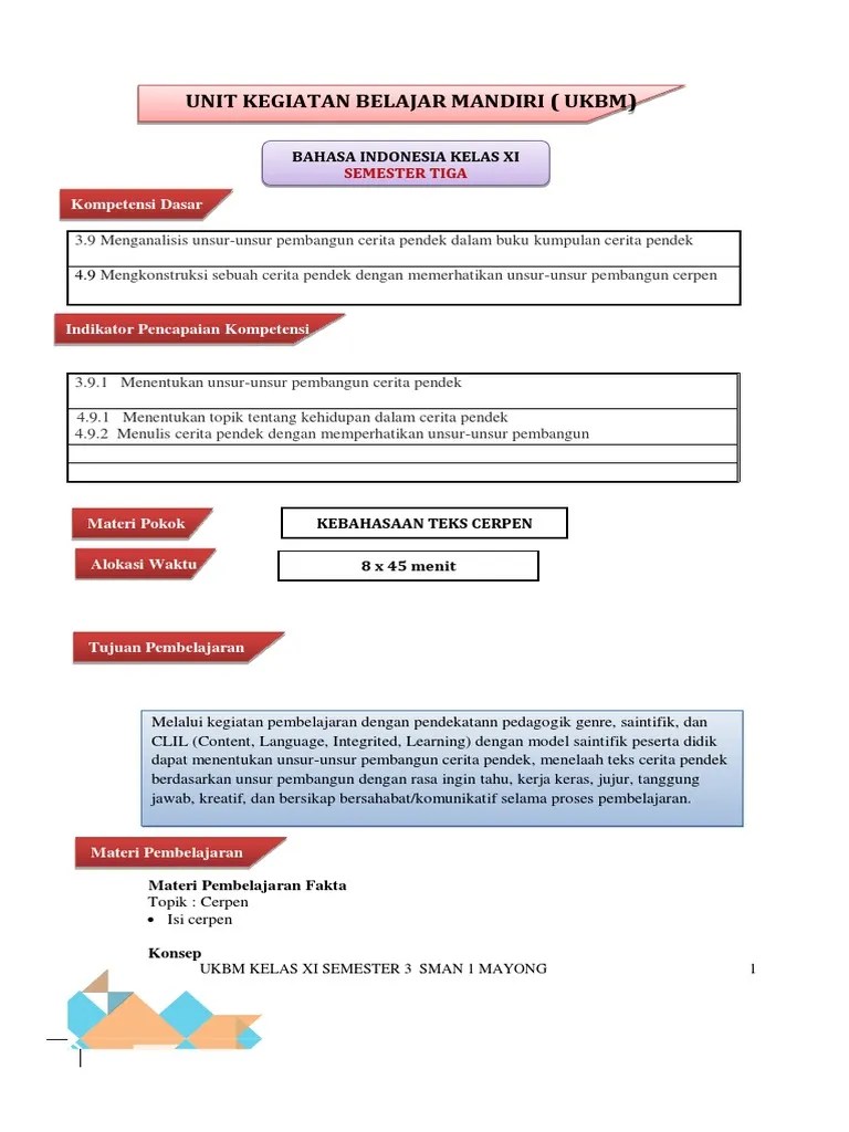 UKB 3 9 4 9 BIN XI SMT 1 BHS Teks Cerpen | PDF