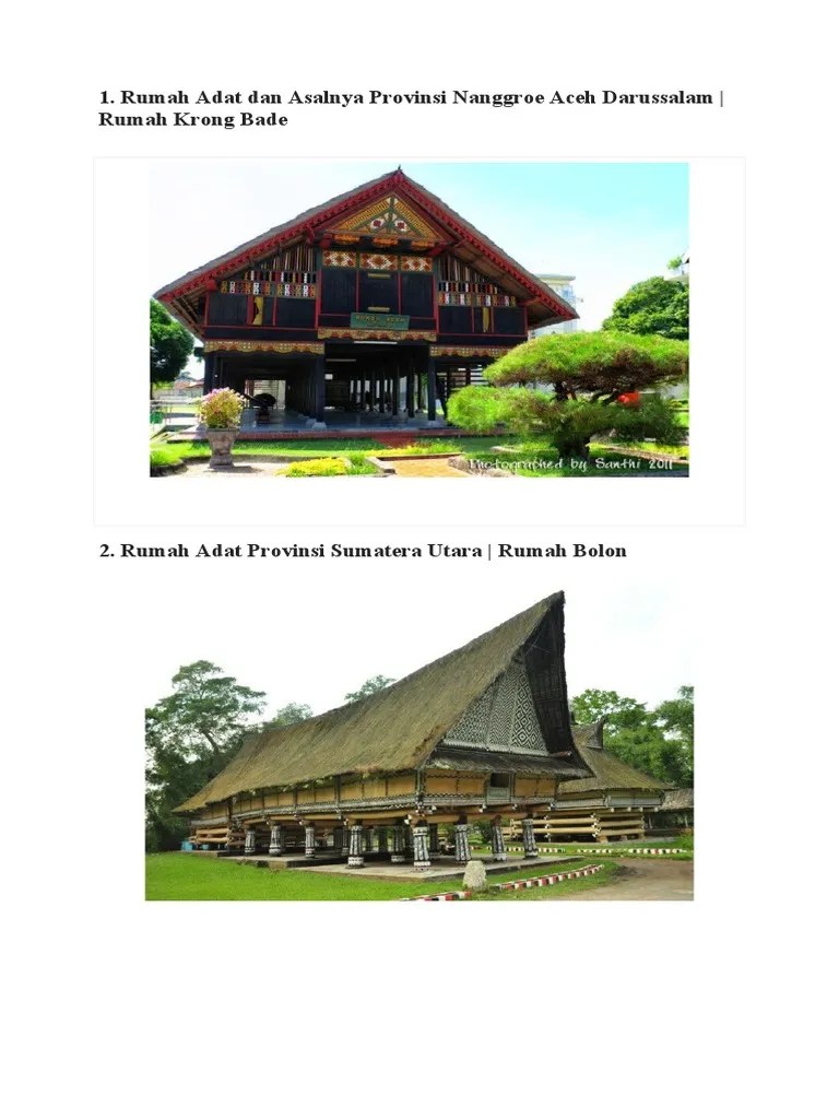 Rumah Adat Dan Asalnya Provinsi Nanggroe Aceh Darussalam - Rumah Krong Bade  | PDF