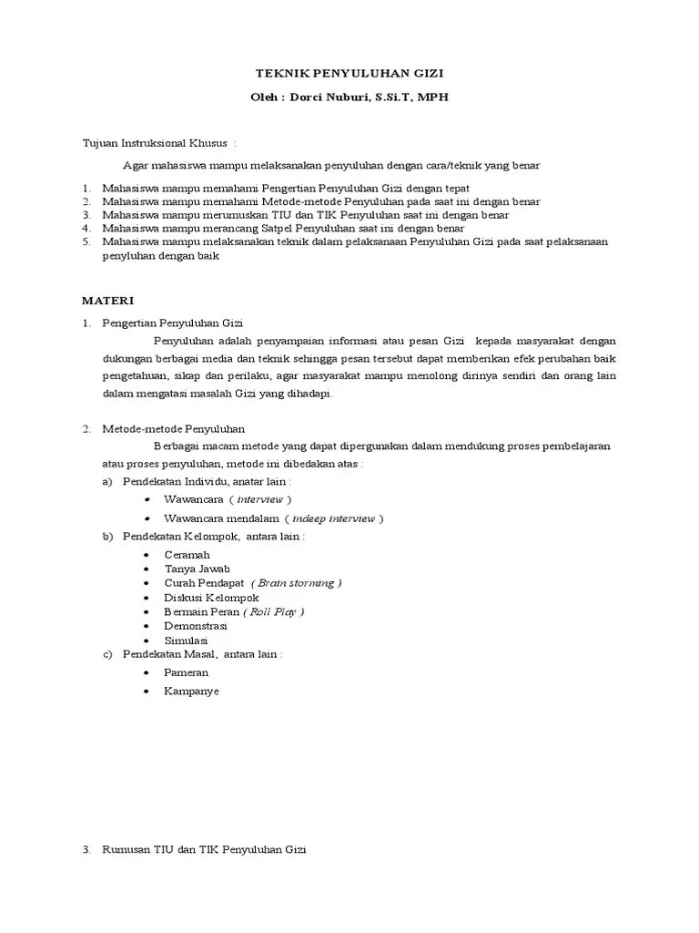 Teknik Penyuluhan Gizi | PDF