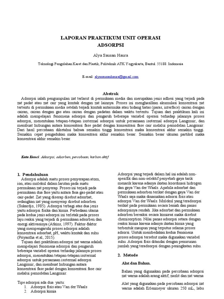Adsorpsi - 2003080 - Alya Sausan Haura - TPKP A | PDF