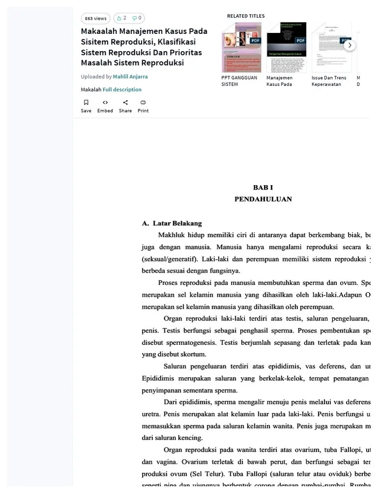 PDF Makaalah Manajemen Kasus Pada Sisitem Reproduksi Klasifikasi Sistem  Reproduksi Dan Prioritas Masalah Sistem Reproduksi - Compress | PDF