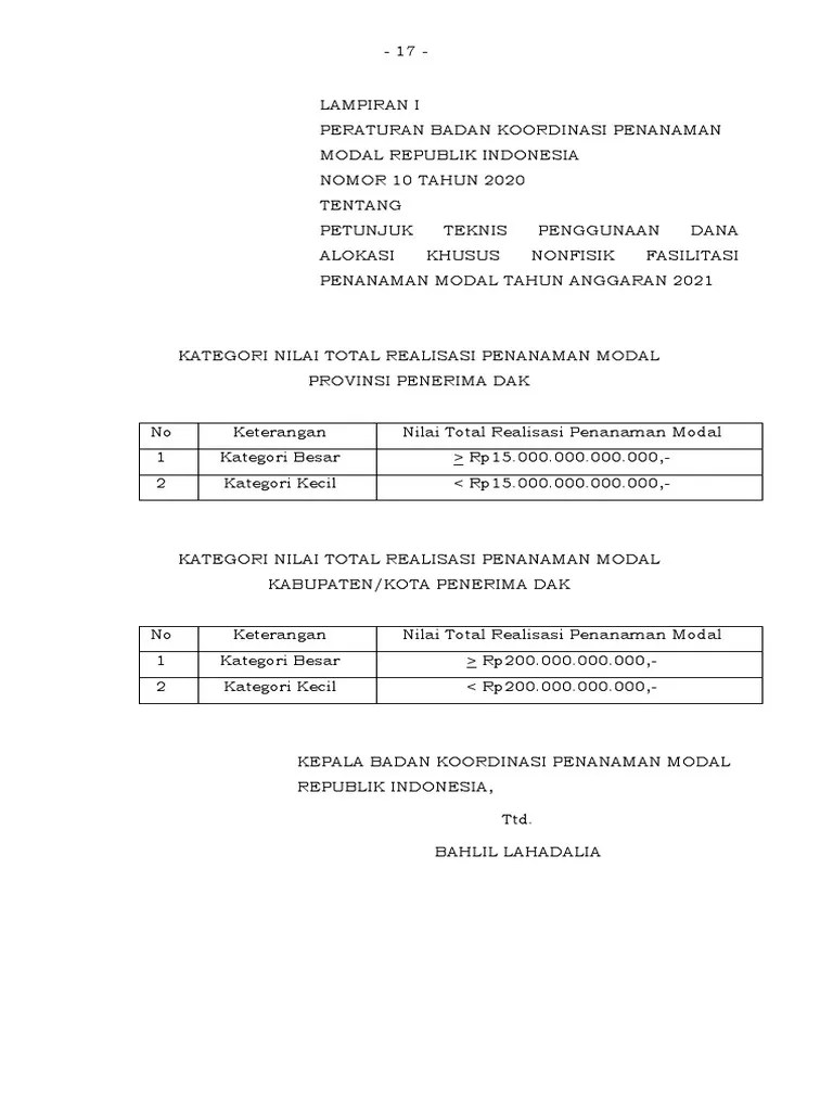 10 PerBKPM DAK Lampiran Salinan - Upload | PDF