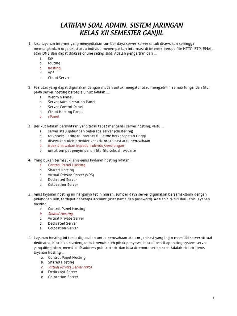 Latihan Soal Admin Sistem Jaringan Kelas Xii TKJ Sem Ganjil | PDF