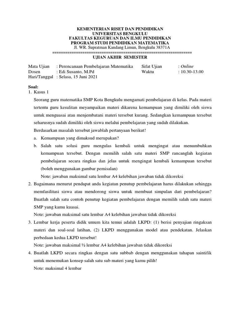 Soal UAS Perencanaan | PDF