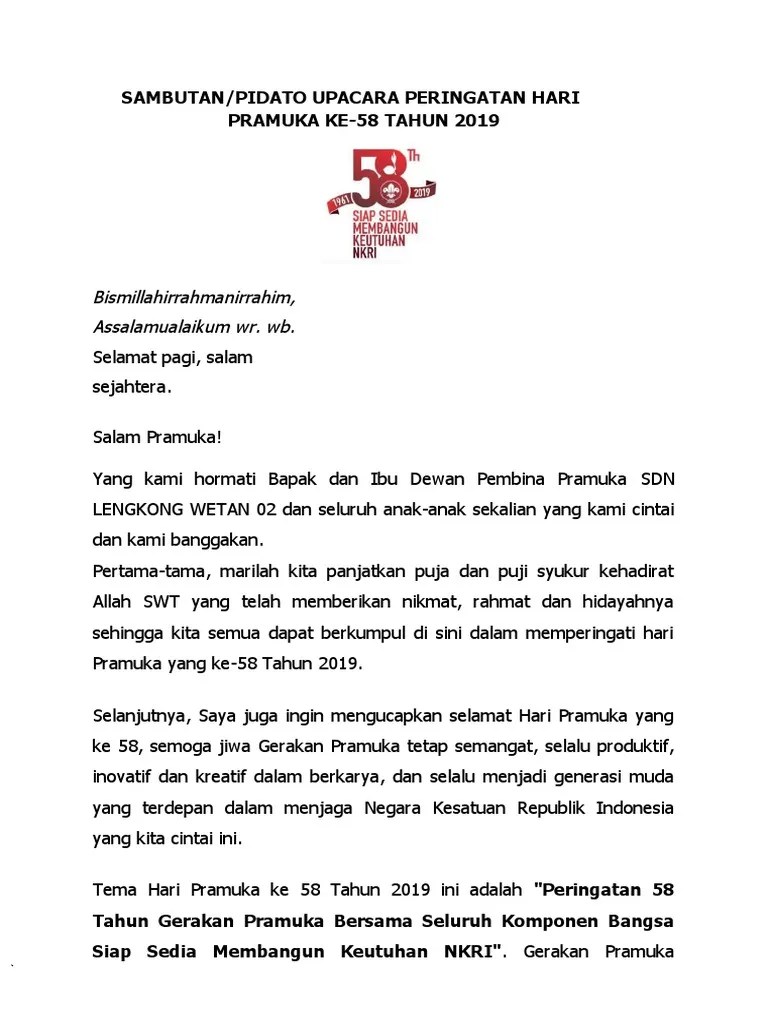 Sambutan Upacara Hut Pramuka Ke 58 Tahun 2019 | PDF