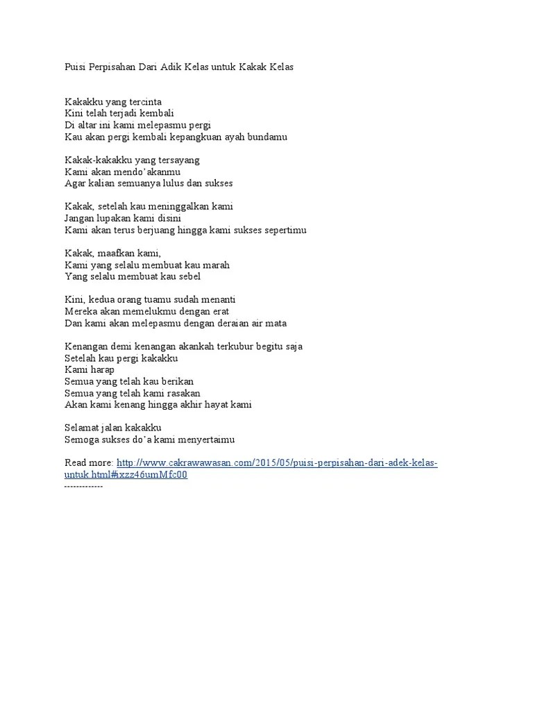 Puisi Perpisahan Dari Adik Kelas Untuk Kakak Kelas | PDF