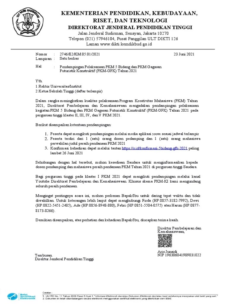 Pengumuman Pelaksanaan Pendampingan PKM Tahun 2021 | PDF