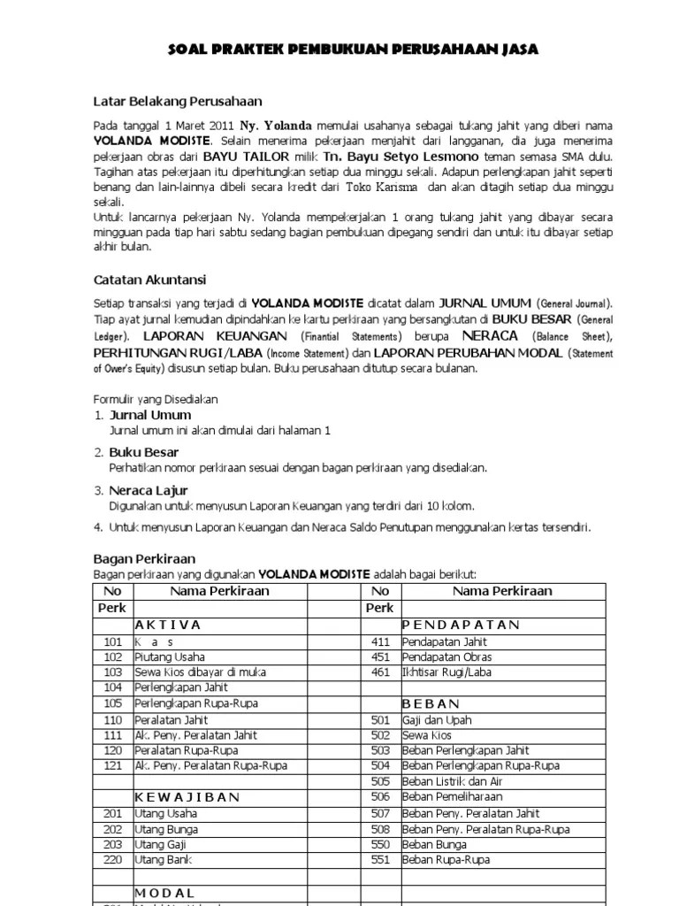 Soal Praktek Pembukuan Perusahaan Jasa | PDF