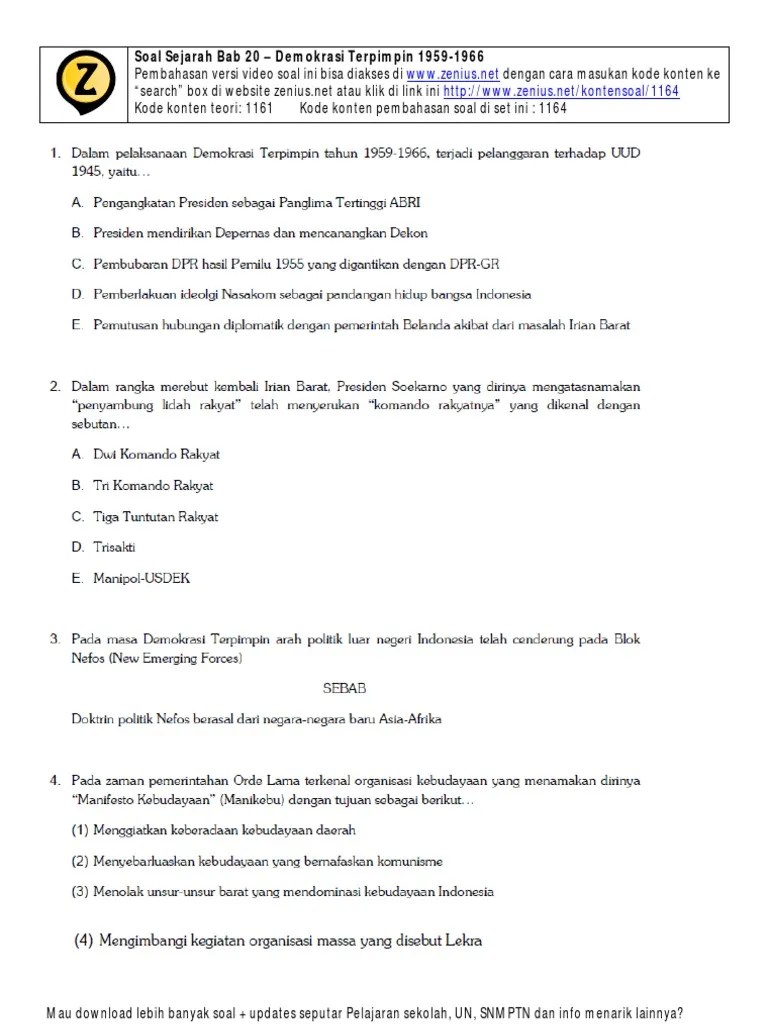 Soal Pilihan Ganda Tentang Demokrasi Terpimpin – Sedang