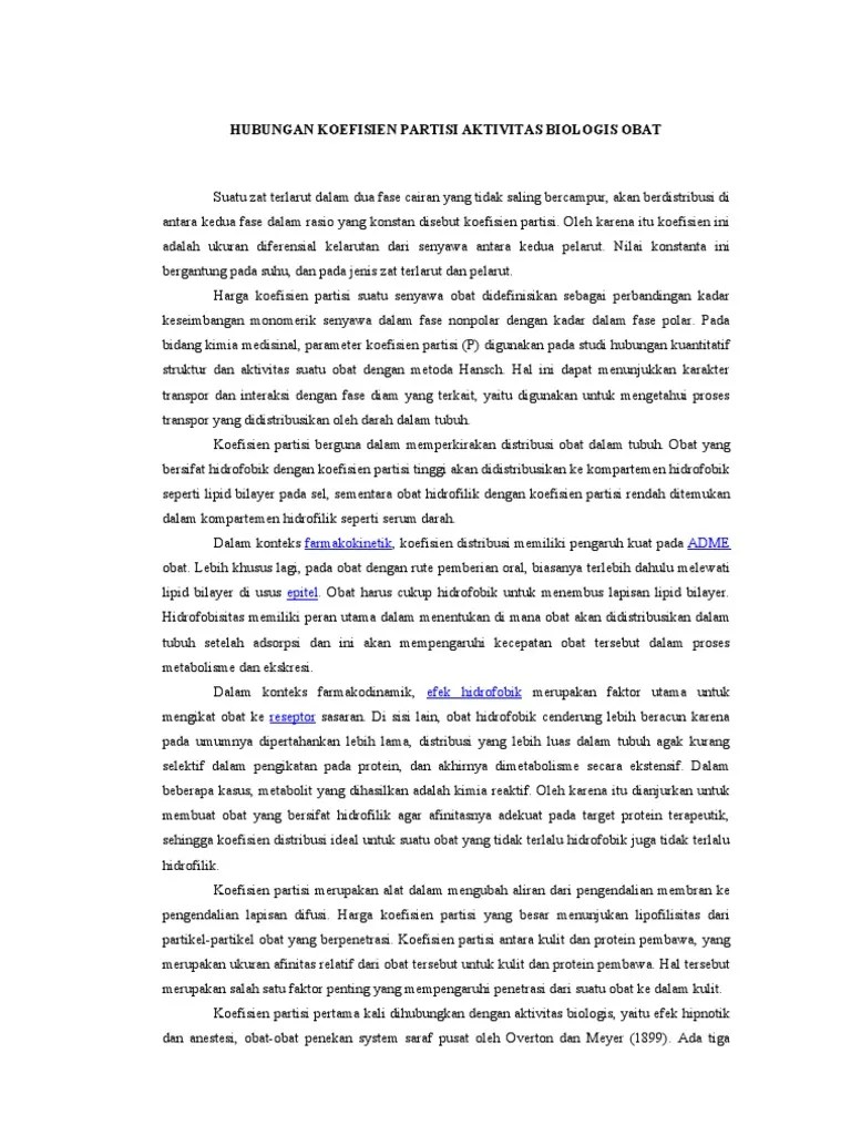 Hubungan Koefisien Partisi Aktivitas Biologis Obat | PDF