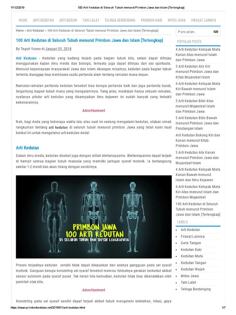 100 Arti Kedutan Di Seluruh Tubuh Menurut Primbon Jawa Dan Islam  (Terlengkap) | PDF