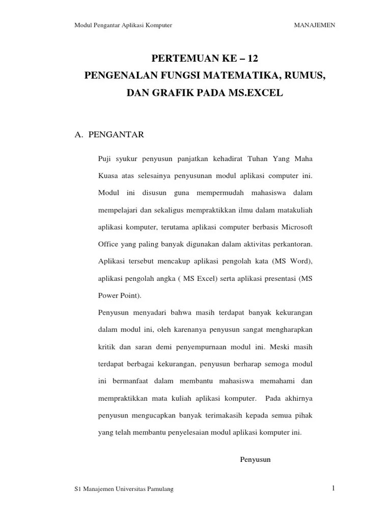 PERTEMUAN KE-12_PENGENALAN FUNGSI MATEMATIKA, RUMUS, DAN GRAFIK PADA  MS.EXCELx | PDF