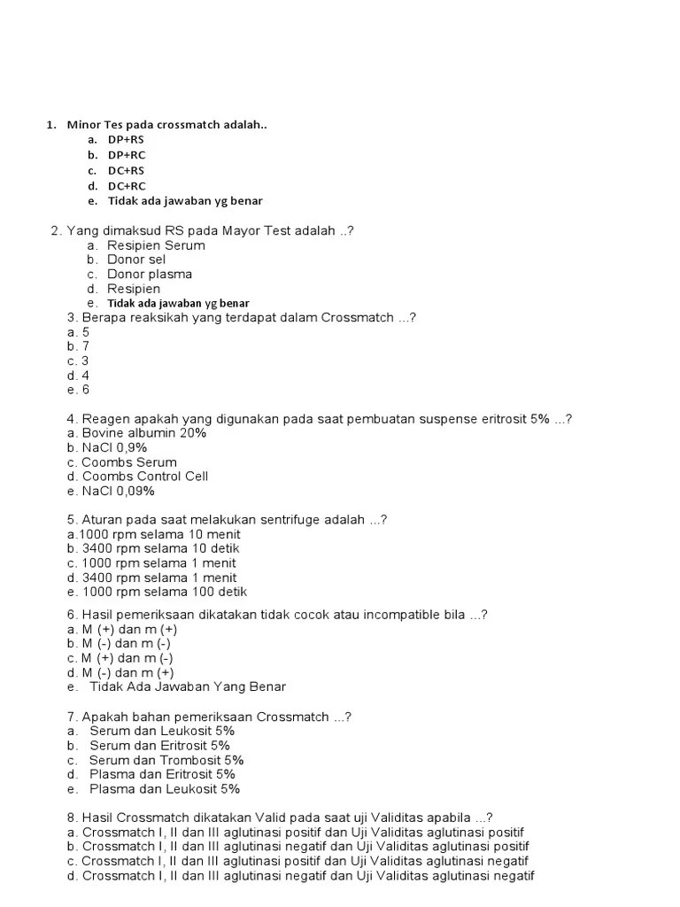 Kisi-Kisi Soal Uts Imunhematologi | PDF