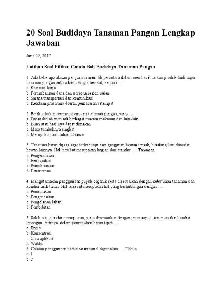 20 Soal Budidaya Tanaman Pangan Lengkap Jawaban | PDF
