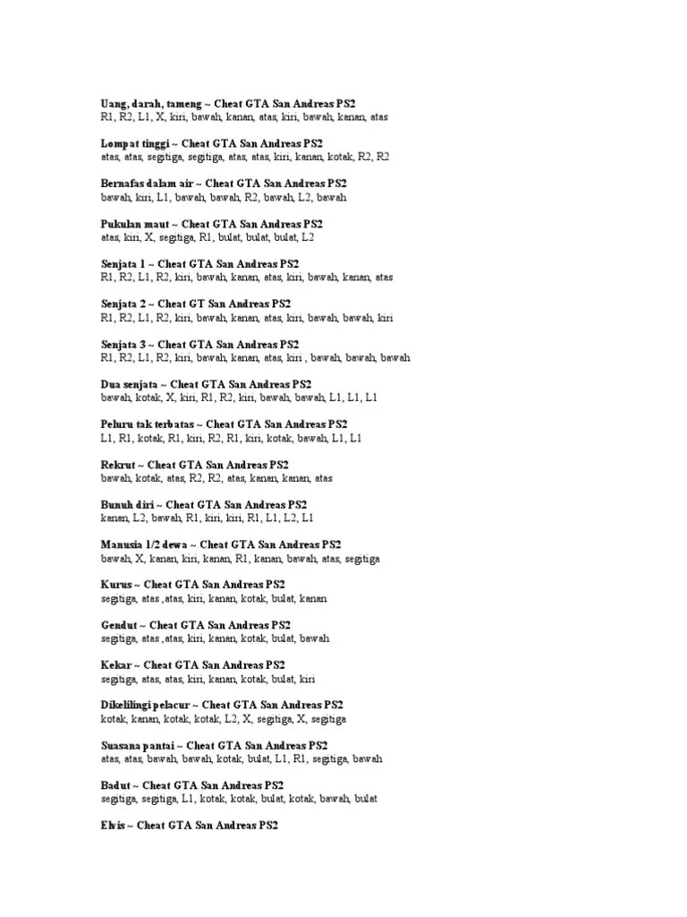 Cheat Gta Komplit 1 | PDF