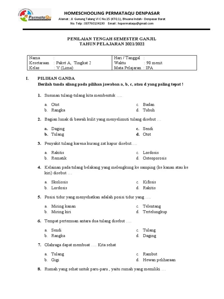 PTS IPA Ganjil Kelas V 2021-2022 | PDF