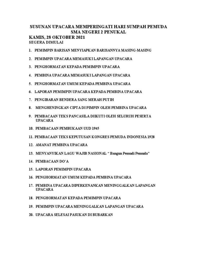 Susunan Upacara Hari Sumpah Pemuda | PDF