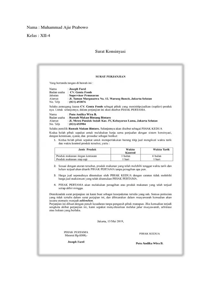 M Ajie P XII-4 (Tugas PKWU Surat Konsinyasi) | PDF