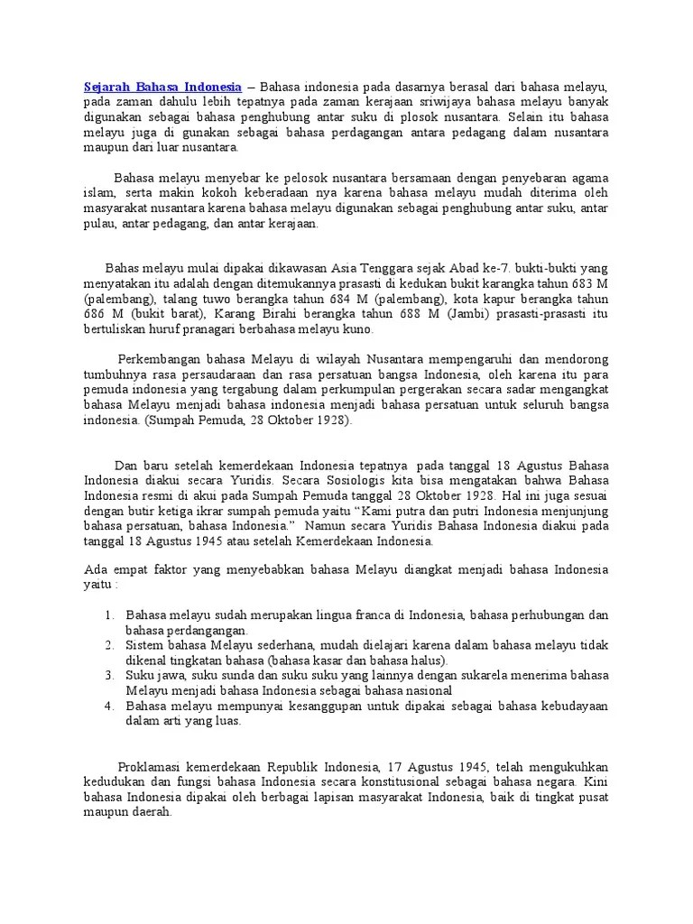 Sejarah Bahasa Indonesia | PDF