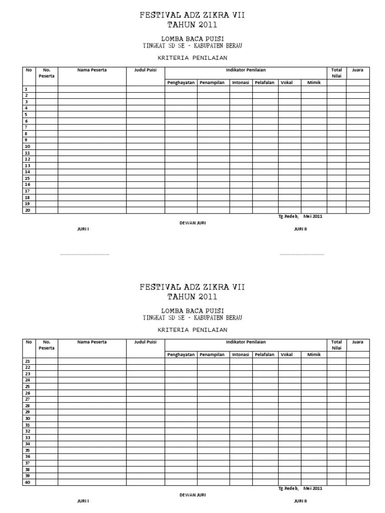 Contoh Format Penilaian Lomba Baca Puisi – Beinyu.com