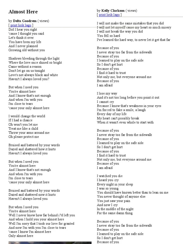 Lirik Lagu Almost Is Never Enough