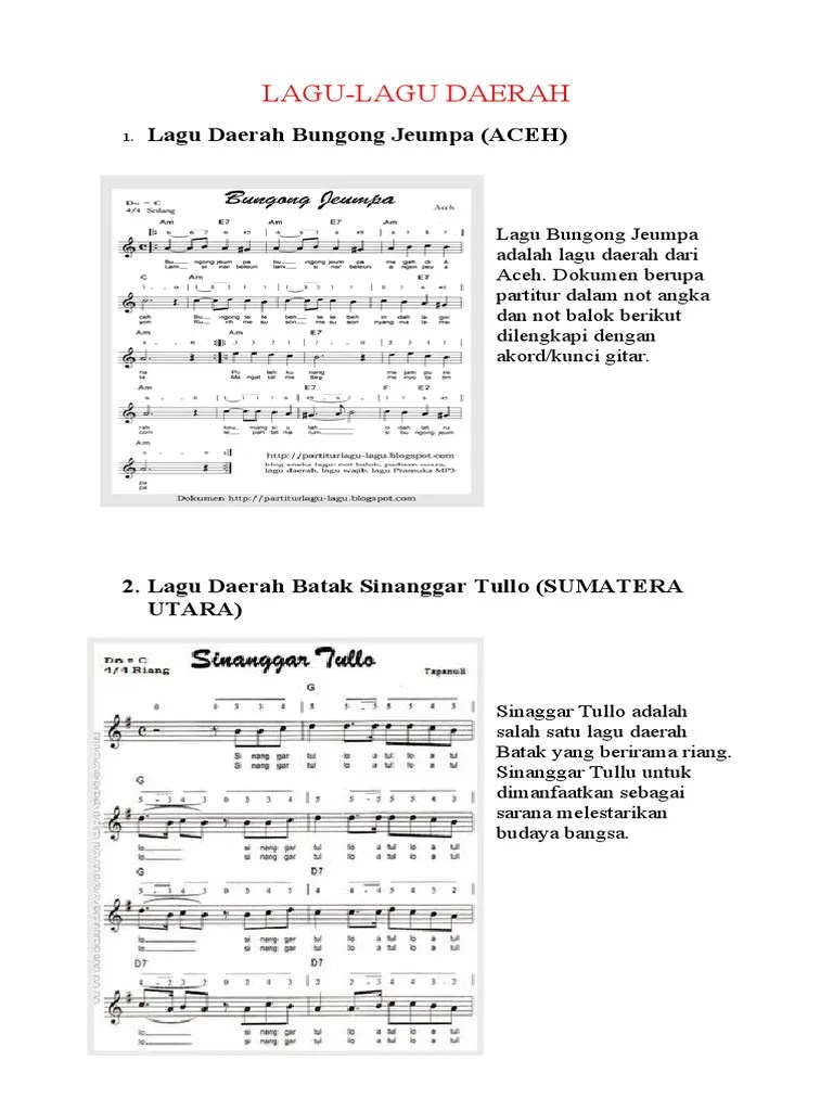 Not Angka Lagu Daerah Sumatera Barat