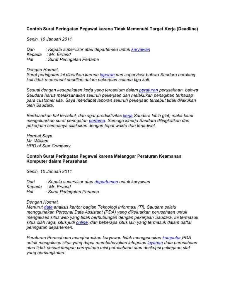 Contoh Surat An Pegawai Karena Tidak Memenuhi Target Kerja | PDF
