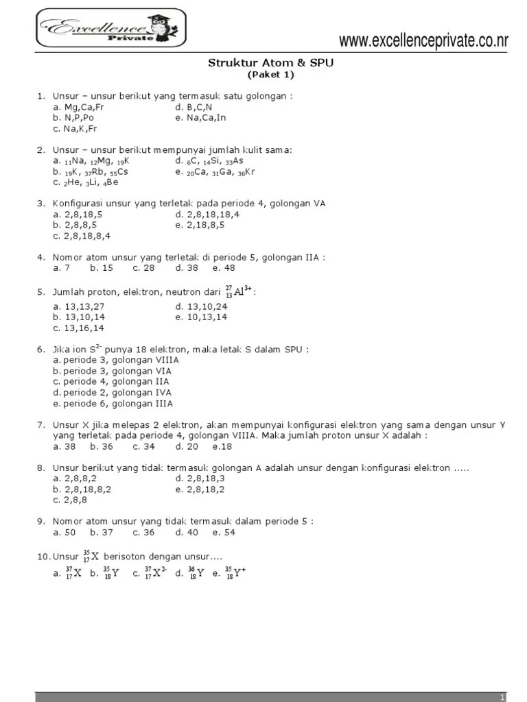 Latihan Soal StrukturAtom&amp;amp SPU Paket1 | PDF