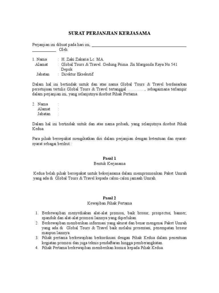 Contoh Surat Perjanjian Kerjasama Travel Agent Dengan Restaurant - Contoh  Surat